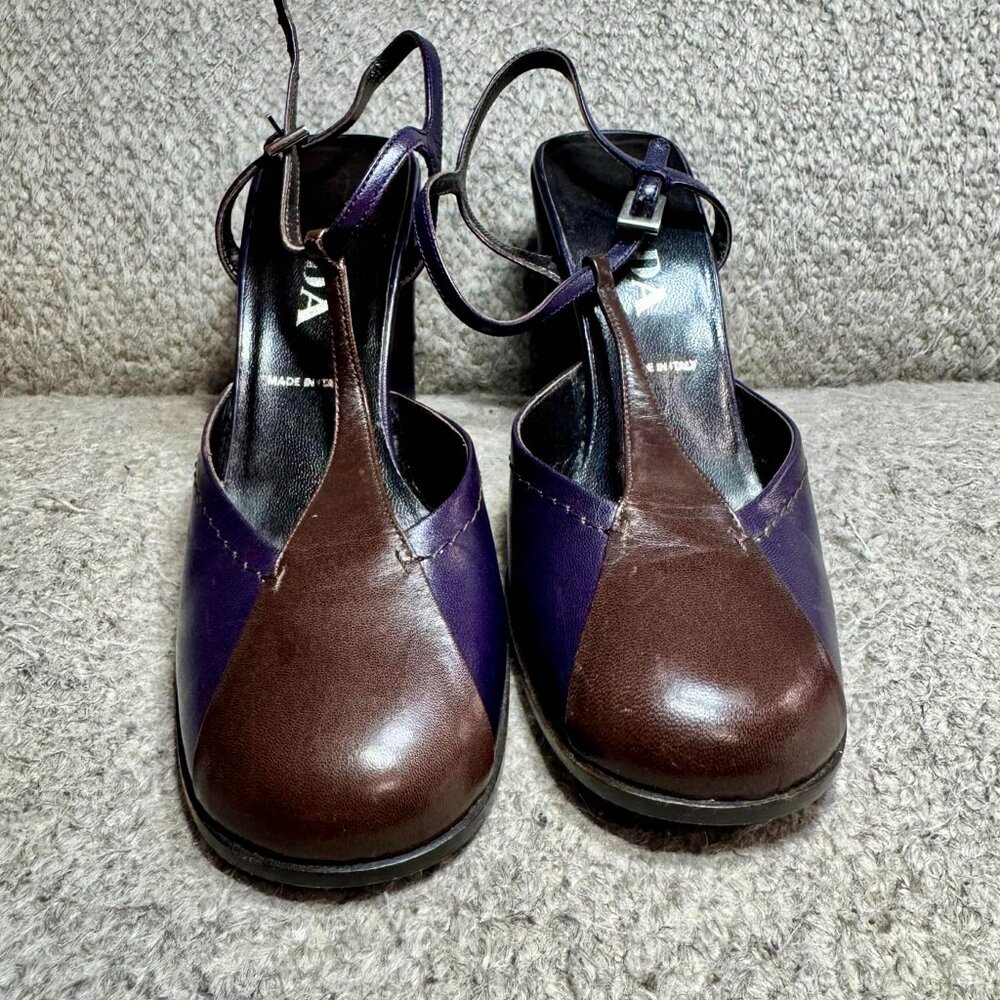 Vintage Prada Purple Brown Leather Mary Jane Heels 36.5 - Picture 3 of 9